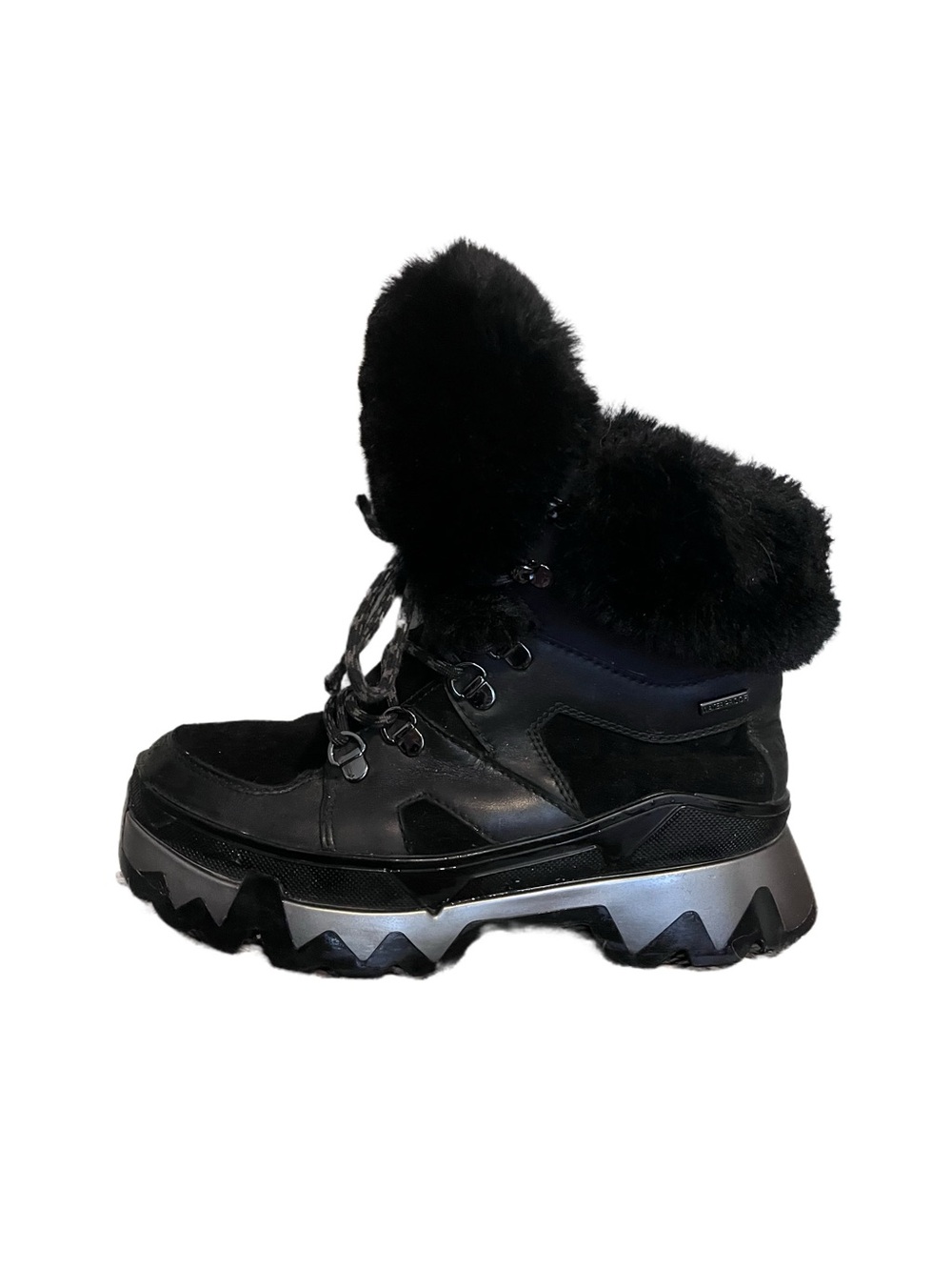 Black Fur-Trim Platform Winter Boot